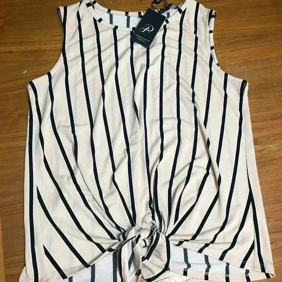 Adrianna Papell Striped Sleeveless Top Tie Front - Picture 3 of 5